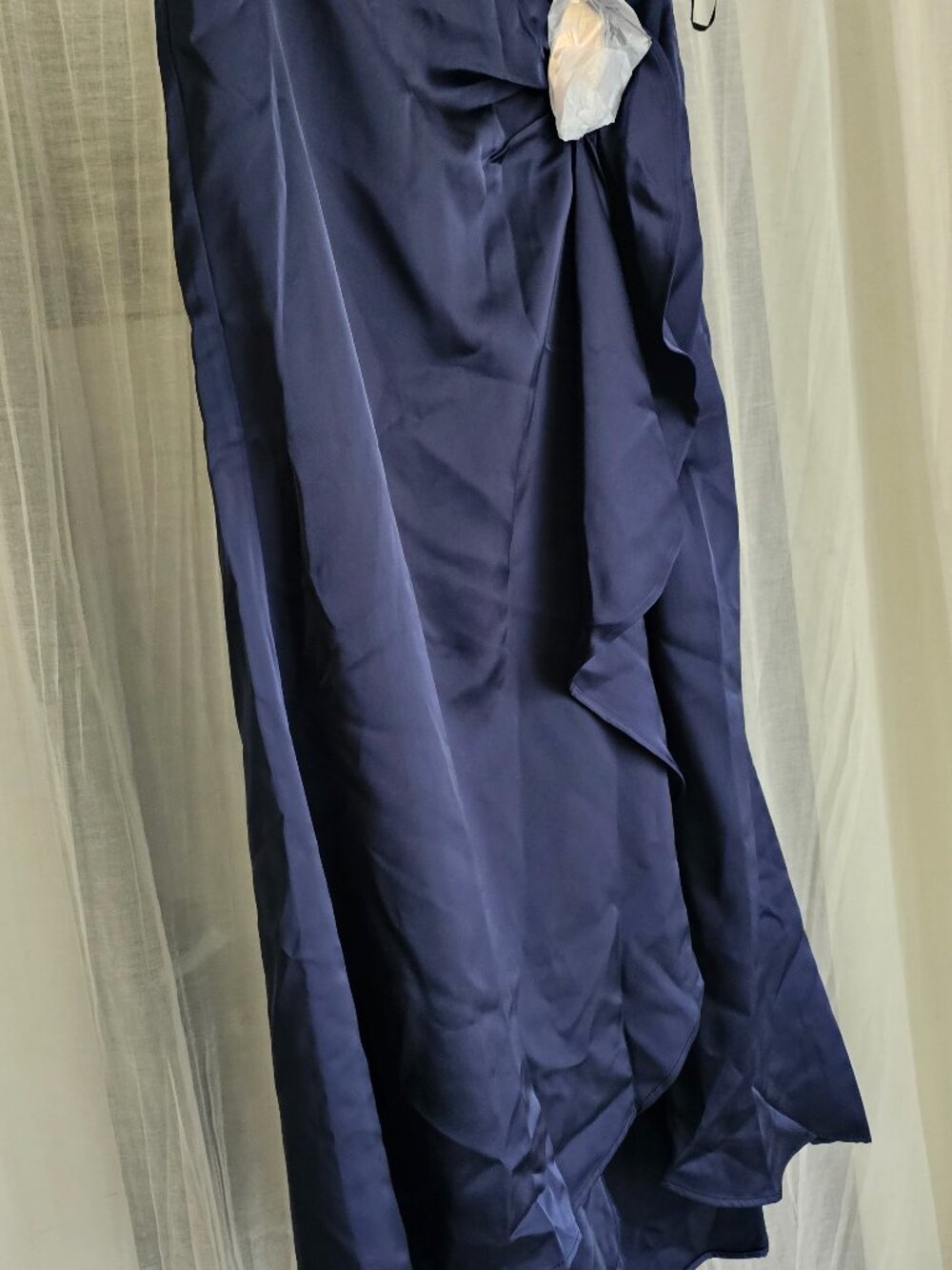 Commense Satin Asymmetric Ruffle Maxi Skirt Gold Detail Navy Size L NWT